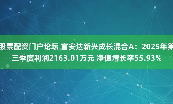 股票配资门户论坛 富安达新兴成长混合A：2025年第三季度利润2163.01万元 净值增长率55.93%